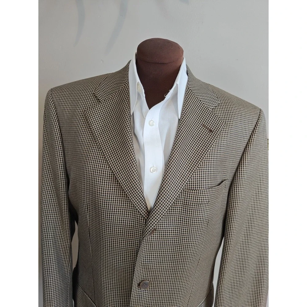 Bartolini Mens Wool Silk Sport Coat 40R Black Gold Geometric Italy 3 Button W703